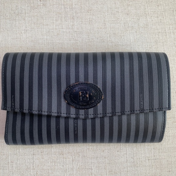 EUC Fendi Wallet Grey and Black Authentic with Stripes - Picture 1 of 7